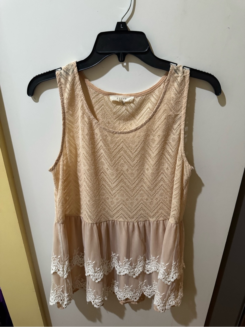 entro Cream Lace-Trim Sleeveless Peplum Tank Top
